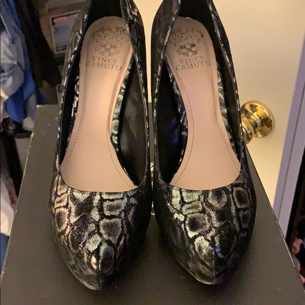Black and silver Vince Camuto heels.